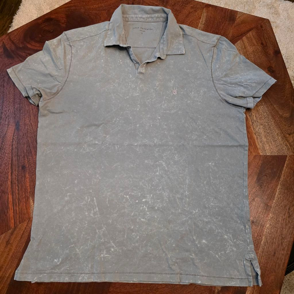 Men's John Varvatos Grey Faded Polo Shirt Pink Peace Sign L
